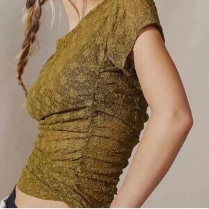 Free People intimately Lace Ruched Side Green Top Size XS NWT